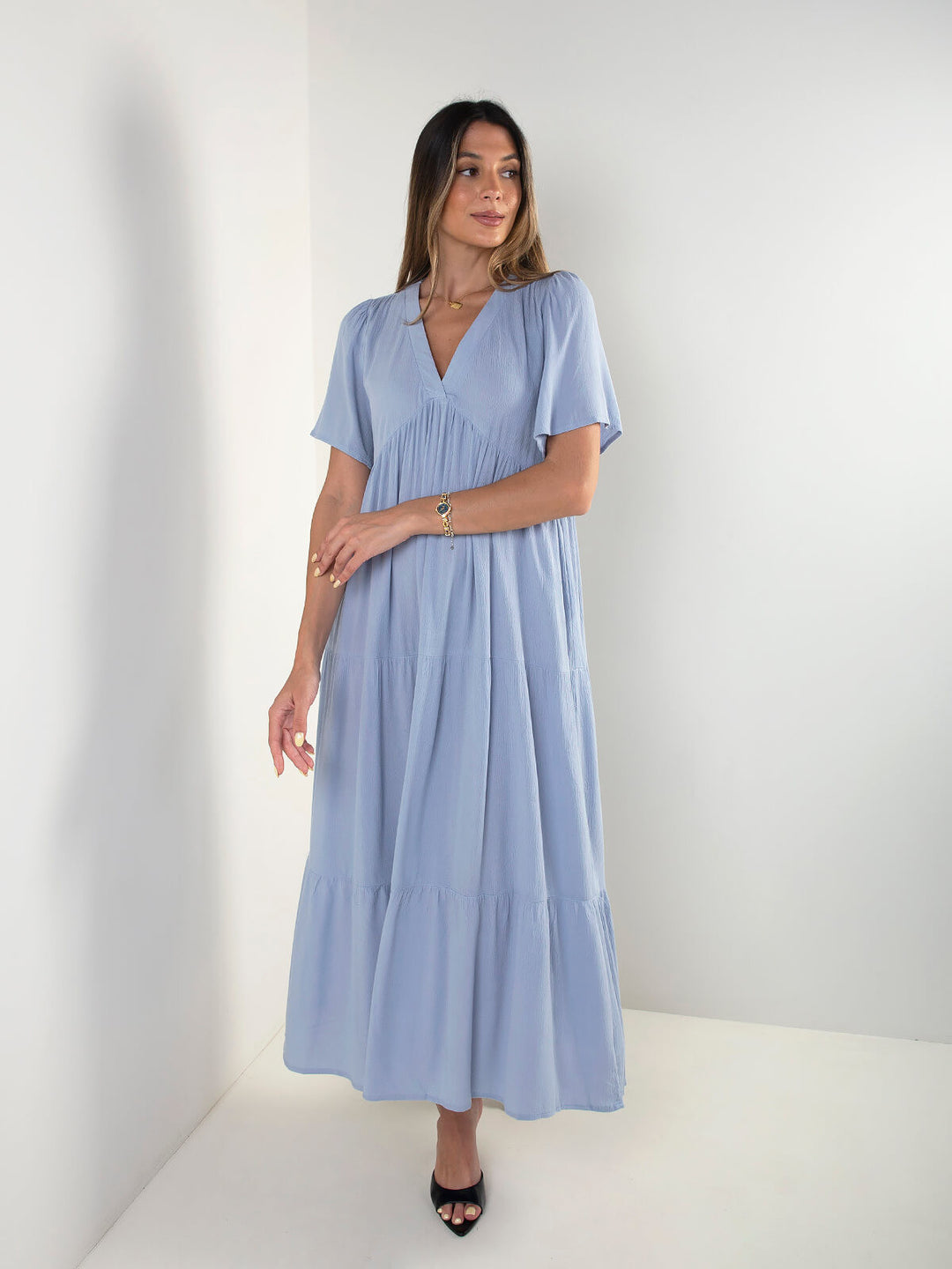 Vestido comprido fluído em V