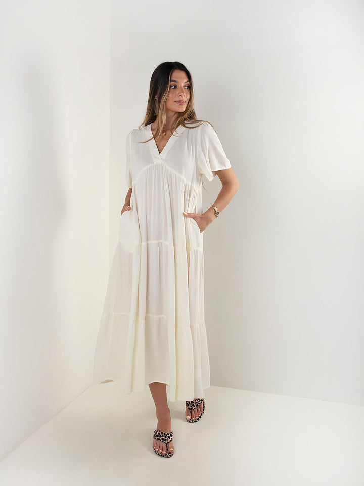 Vestido comprido fluído em V