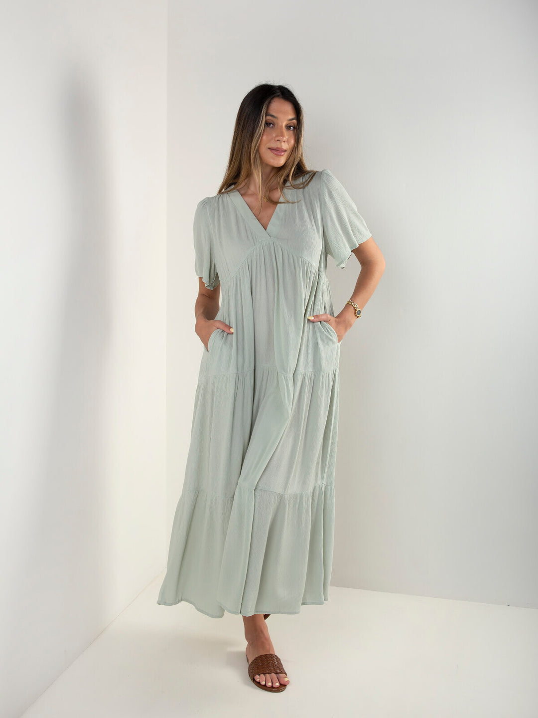 Vestido comprido fluído em V